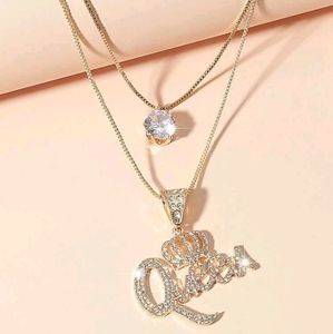 Rhinestone Queen Layered Necklace, Gold